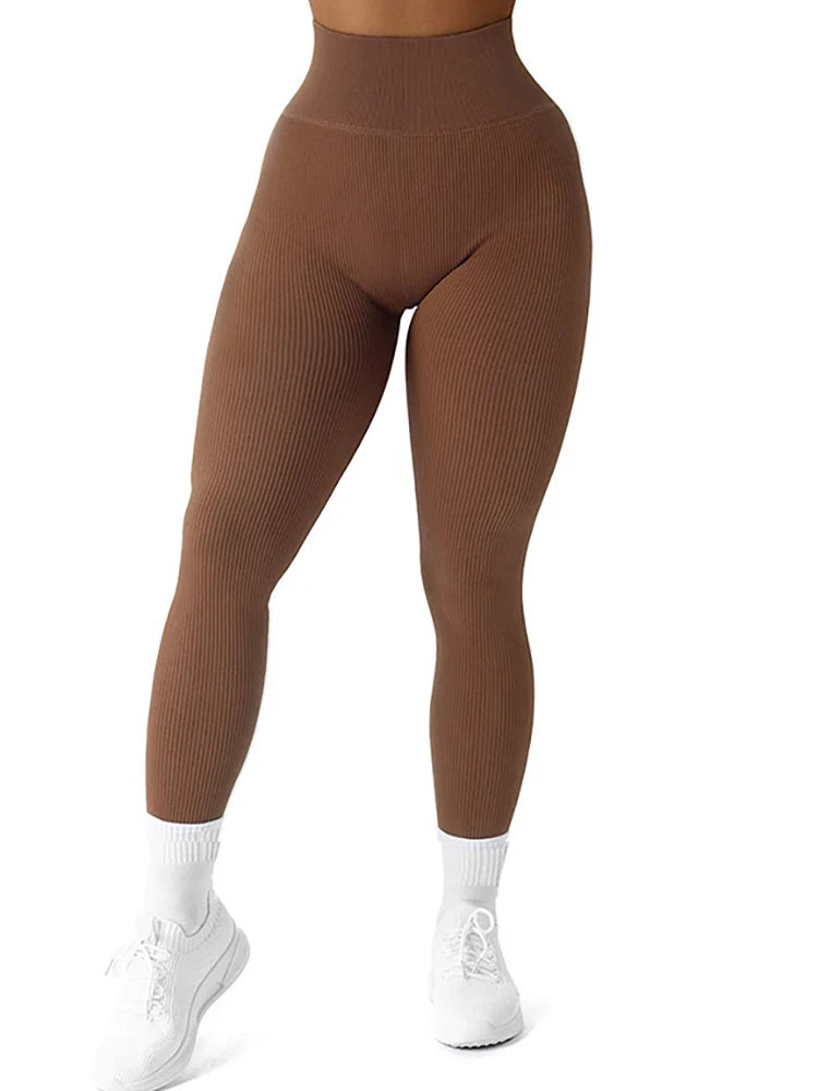 Women Ribbed Seamless Leggings High Waisted Gym Yoga Pants Push Up Leggings Athletic Fitness Workout Leggins Booty Sport Tights