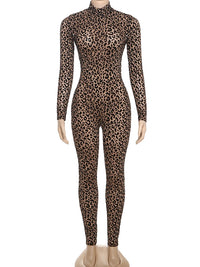 Nibber See Through Sexy Leopard Mesh Jumpsuit Women Sexy Hipster Zip Stretch Midnight Workout Autumn Fitness Street Overalls