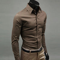 Men\'s Long Sleeve Button Up Shirts Solid Slim Fit Casual Business Formal Dress Shirt Suit for Wedding