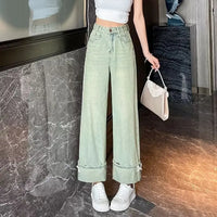 Retro wide leg jeans for women, spring and summer new styles, thin, high waisted, slimming, loose design, straight leg pants