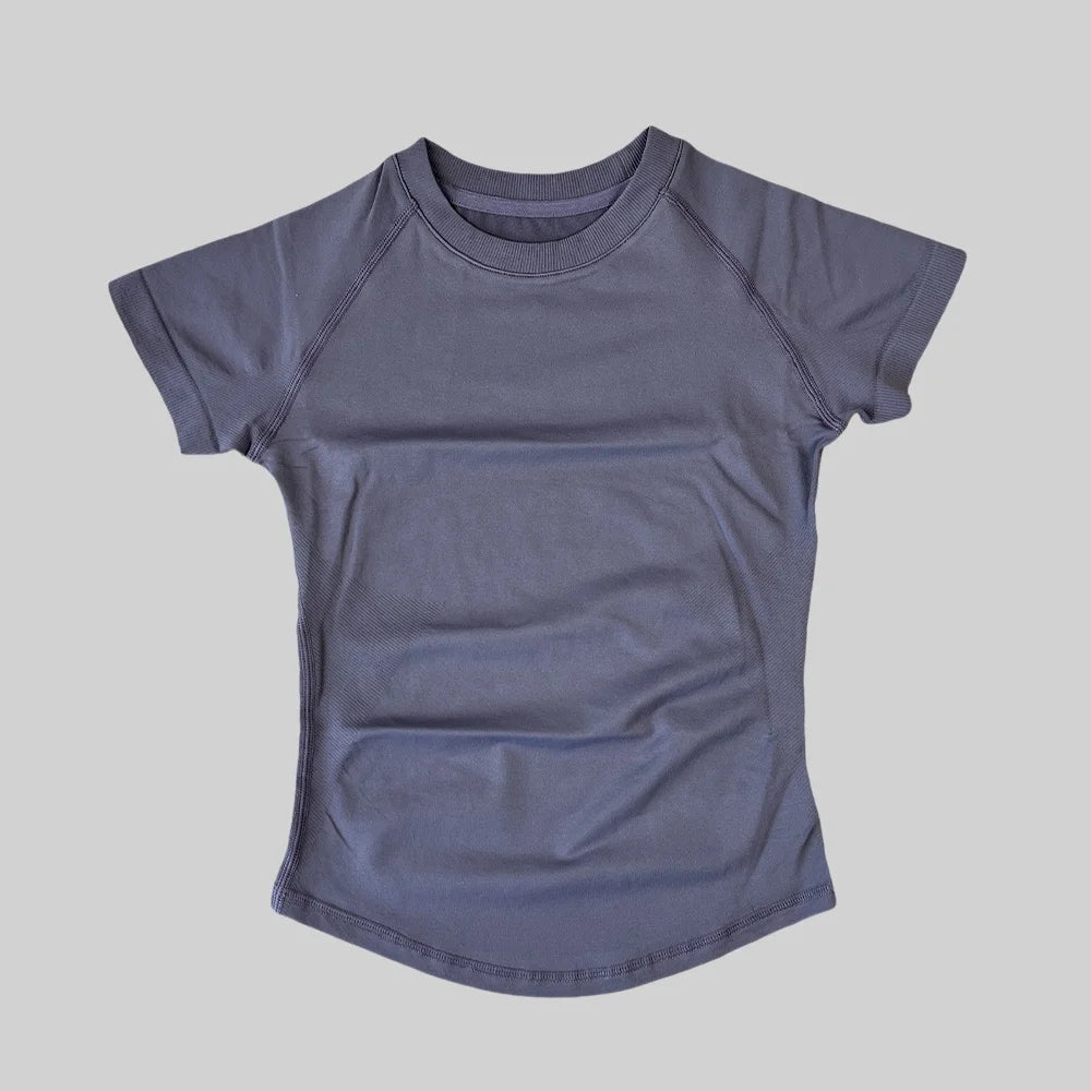 ARFTE Gym T Shirt Short Sleeve Yoga Top Women's Round Neck Seamless High Stretch Fitted Sports Gym Shirt Workout Clothing