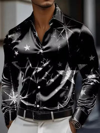 Men's long sleeved shirt, retro patterned 3D printed design, men's lapel button loose and comfortable casual vacation plus size