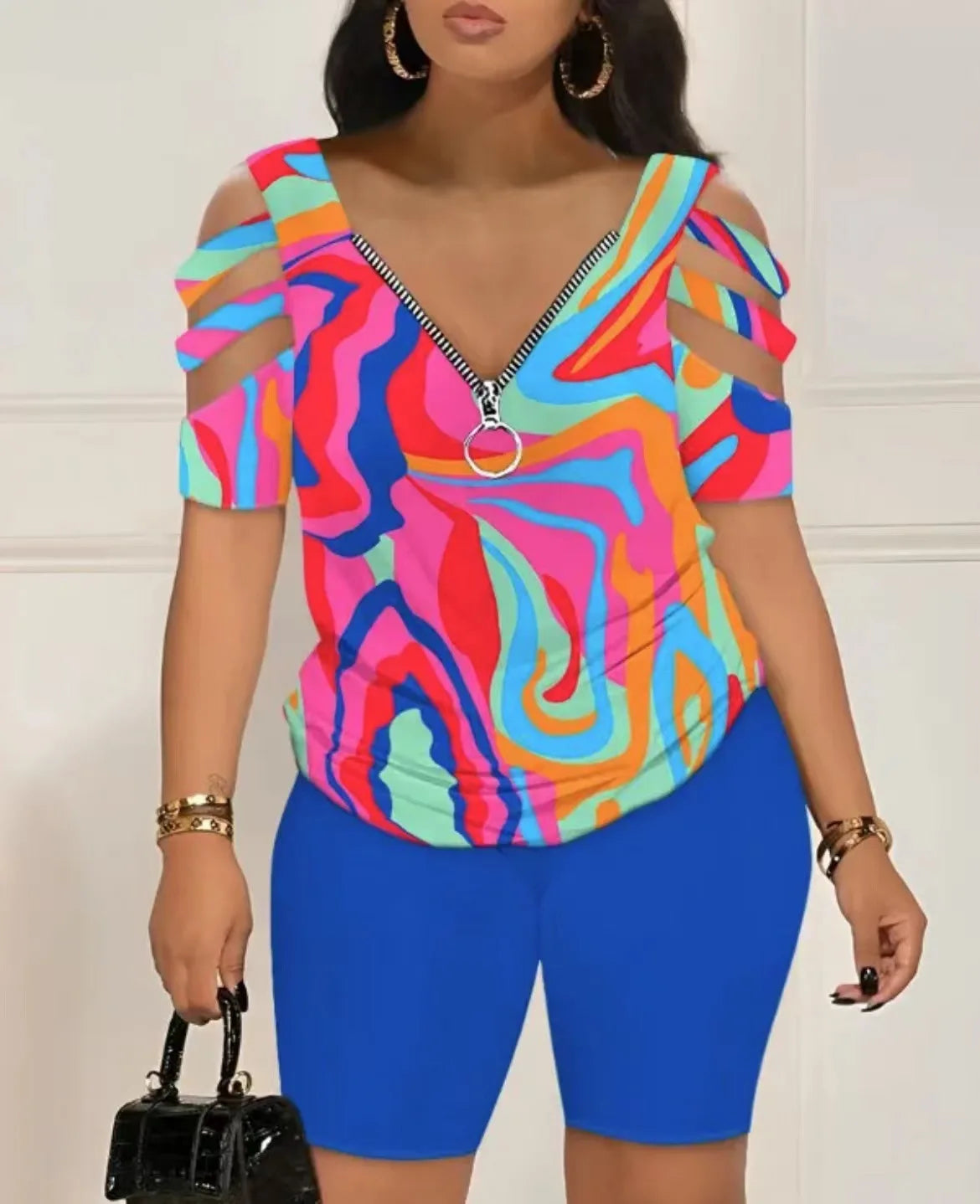 2025 Fashion Sexy Out T Shirt And Shorts 2 Piece Sets Women Outfit Summer Casual Loose Print T Shirts Two Piece Set For Women