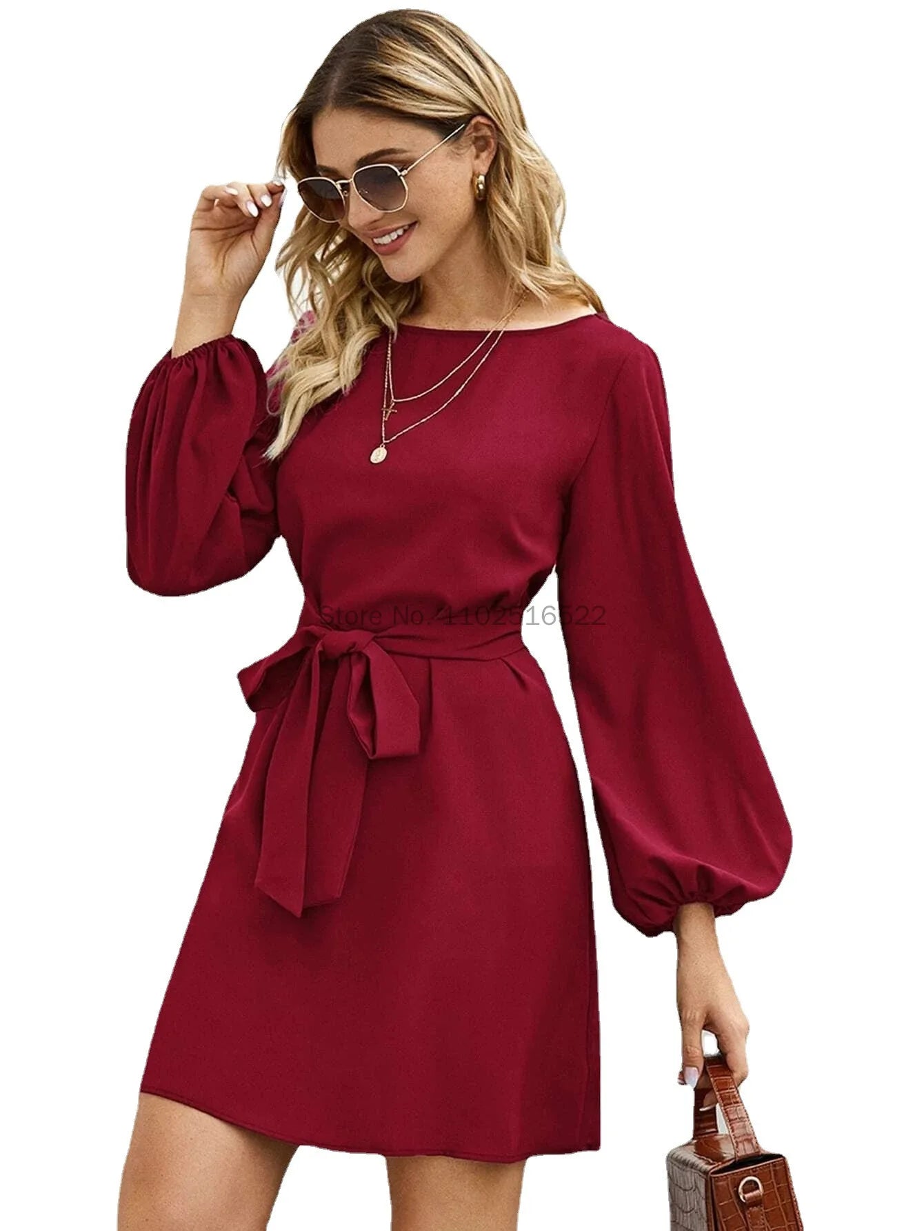 New European and American Women's Solid Color Temperament Commuting Slim Slim Pullover High Waist Dress