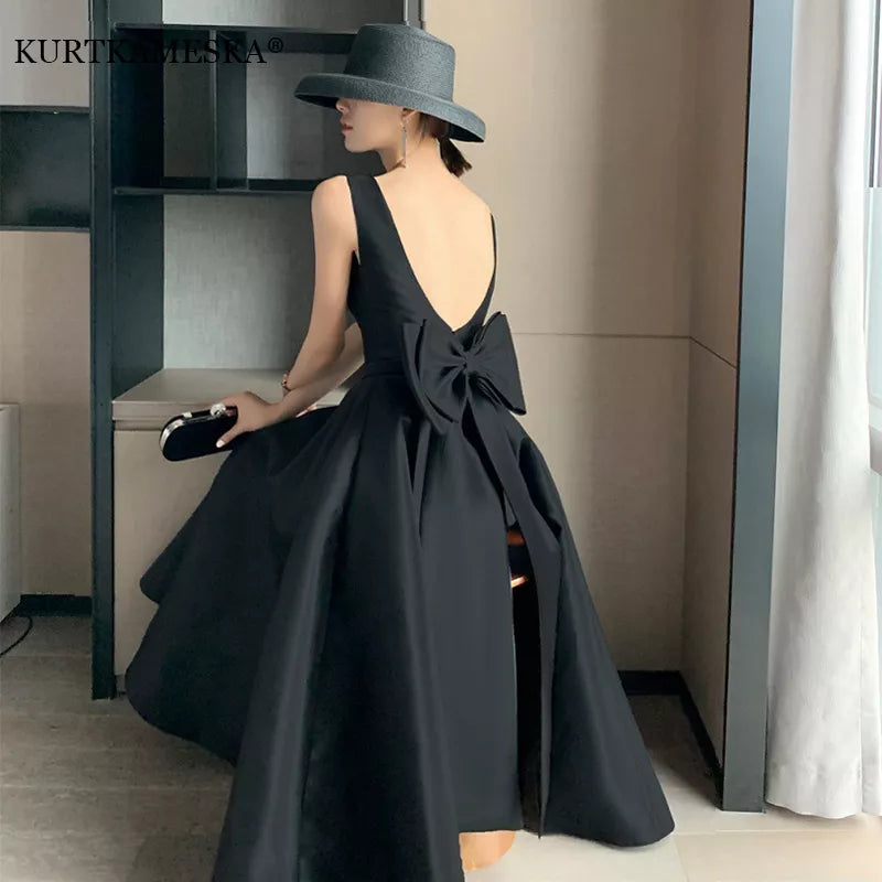 Sexy Backless Big Bow-tie Evening Guest Long Party Summer Dresses for Women 2022 Elegant Black Prom Birthday Ball Gown Vestidos