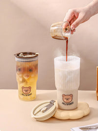WORTHBUY Cute Bear Plastic Water Cup Large Capacity Water Bottle Travel Leak-proof Tumbler With Lid Portable Milk Coffee Cups