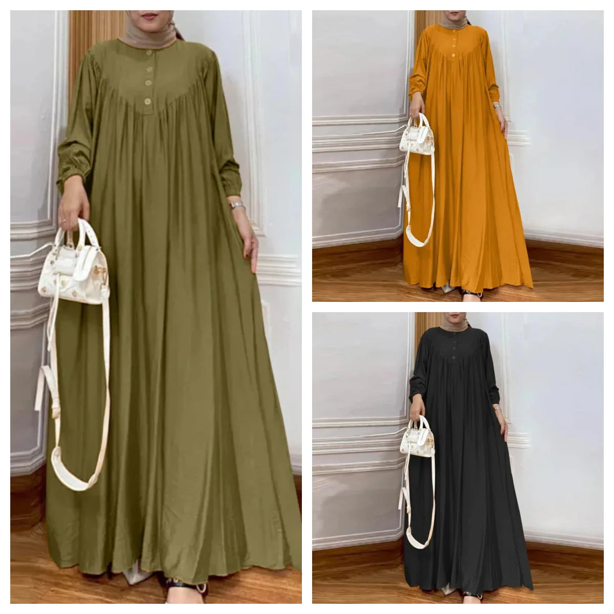 Dresses Women Eid Abaya Muslim Jalabiya Long Robe Dubai Modest Dress Morocco Button Kaftan Vestidos Arabic Abayas Ramadan