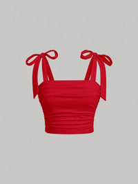 Solid Tie Shoulder Ruched Wide Strap Slim Fit Crop Top for Women Summer 2025 Y2K Clothes Pink Backless Cami Top Streetwear