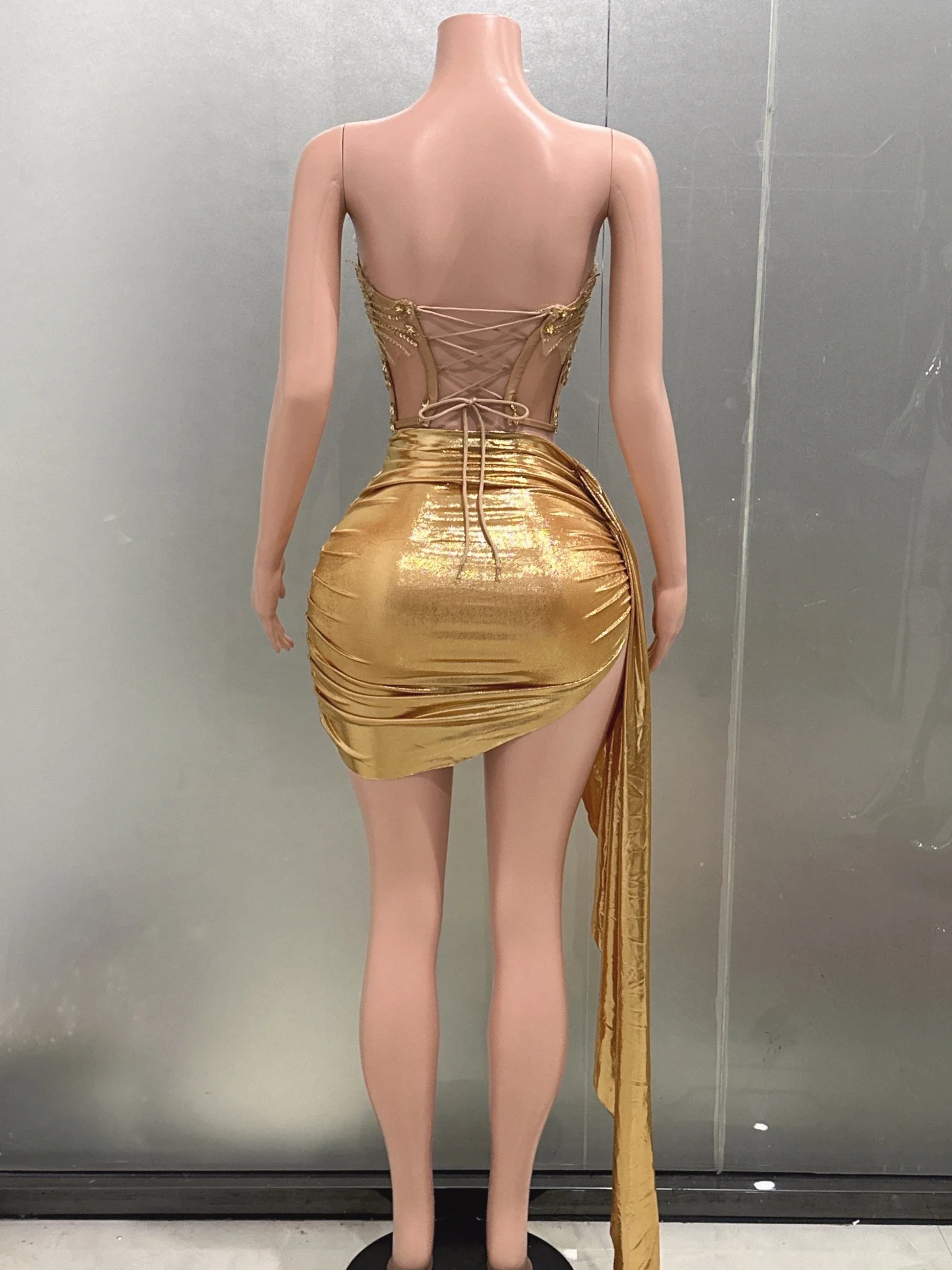 sexy gold bodycon dress sequin dress sexy Gold Sequin Spaghetti Strap Sexy High Slit Party Dresses ,CP0174