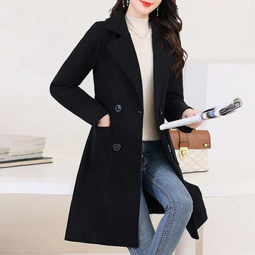 2024 New Wild Mid-Length Jacket Autumn Winter Padded Woolen Coat Women's With Cotton Nizi Outerwear Ladies High-End Overcoat Top