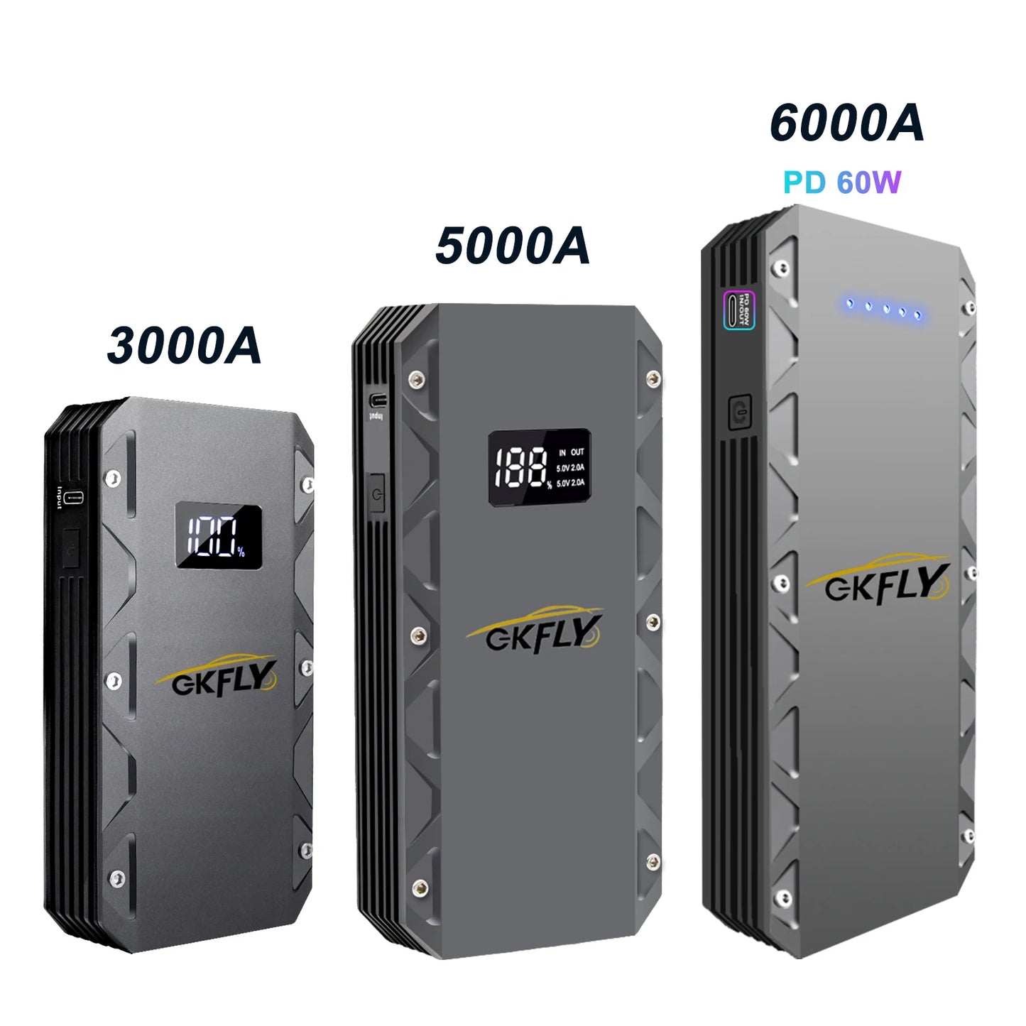 GKFLY Car Jump Starter Portable Power Bank 6000A/4000A/3000A Starting Device Car Booster Battery For Petorl Diesel Car