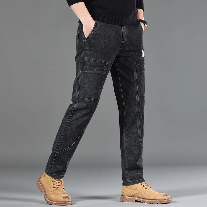 Fashion Print Six-Pocket Jeans Small Straight Cut Style Men's Casual Comfortable Fit Clothing