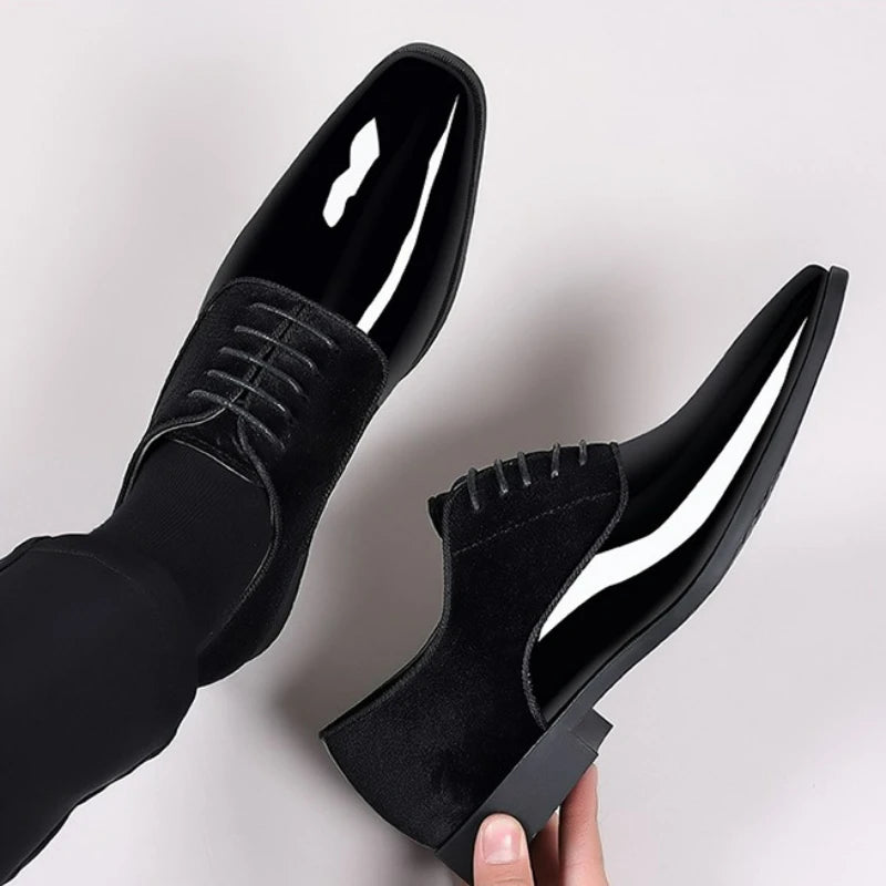 Classic Men's Leather Shoes Patent Leather Dress Shoes Lace Up Office Work Shoes Pointed Toe Wedding Oxfords Plus Size Shoe New