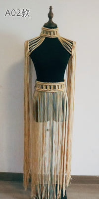 Leosoxs Hand Crochet Knitted Women Bikini Cover Ups Summer Holiday Tassel Beach Bathing Suit Sexy Hollow Out Skirts Matching Set