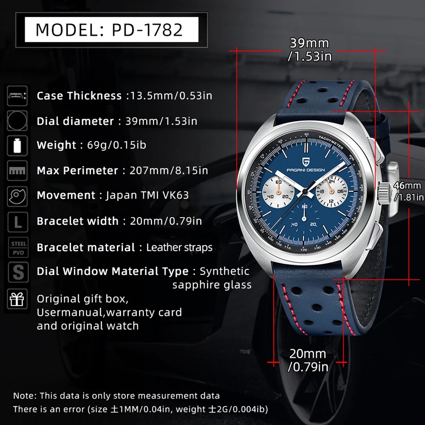 PAGANI DESIGN 2024 Retro Luxury Men's Watches Sports Chronograph VK63 Quartz Watch For Men AR Sapphire Waterproof Leather Clock