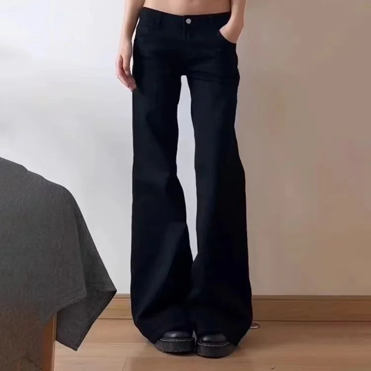 Women's Black Gothic Baggy Jeans Harajuku Y2k Aesthetic Print Denim Trousers Korean Jean Pants Vintage 2000s Clothes Design