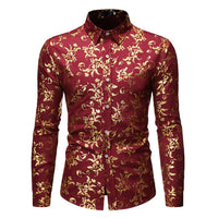 Mens Gold Rose Floral Print Shirts Brand Floral Steampunk Chemise White Long Sleeve Wedding Party Bronzing Camisa Masculina New