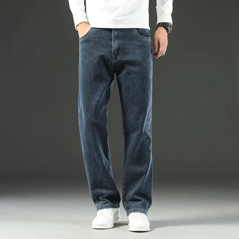 2025 New Spring and Autumn Men's Jeans, Loose, Comfortable, Straight, Business Casual, Versatile Wide-leg Business Trousers