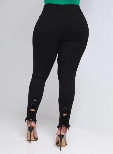 Women's Ripped Pencil Pants 2023 Fashion Street Hipster Personality Ripped Elastic Skinny Denim Trousers Sexy Black Pencil Pants