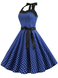 Elegant Women Pink Polka Dot Dress Summer Robe Hepburn 1950s 60s Vintage Sexy Halter Rockabilly Retro Party Dresses 2026 Vestido