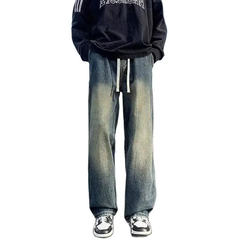 Jeans for men in spring and autumn new styles for teenagers straight tube  loose fit American style high street hanging cas