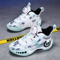 Children Sports Shoes Mesh Rotating Buckle Fashion Sports Shoes Breathable Anti Slip Wear-Resistant Basketball Boots for Kids