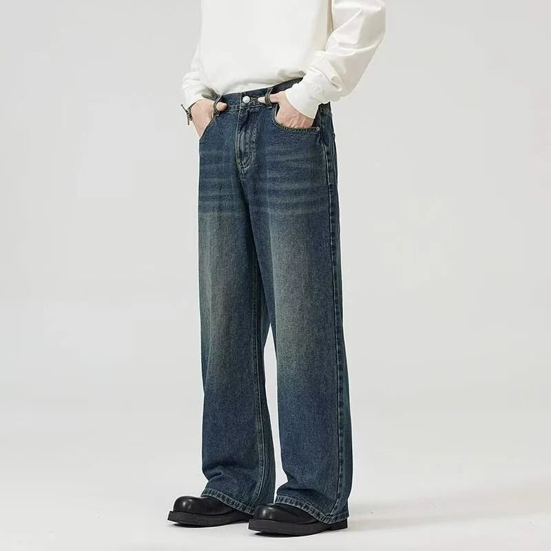 Male Classic America Hip Hop Rap Jeans Wide Leg Youth Popular Jeans Men Straight Leg Retro Loose Trousers Oversized Denim Pants