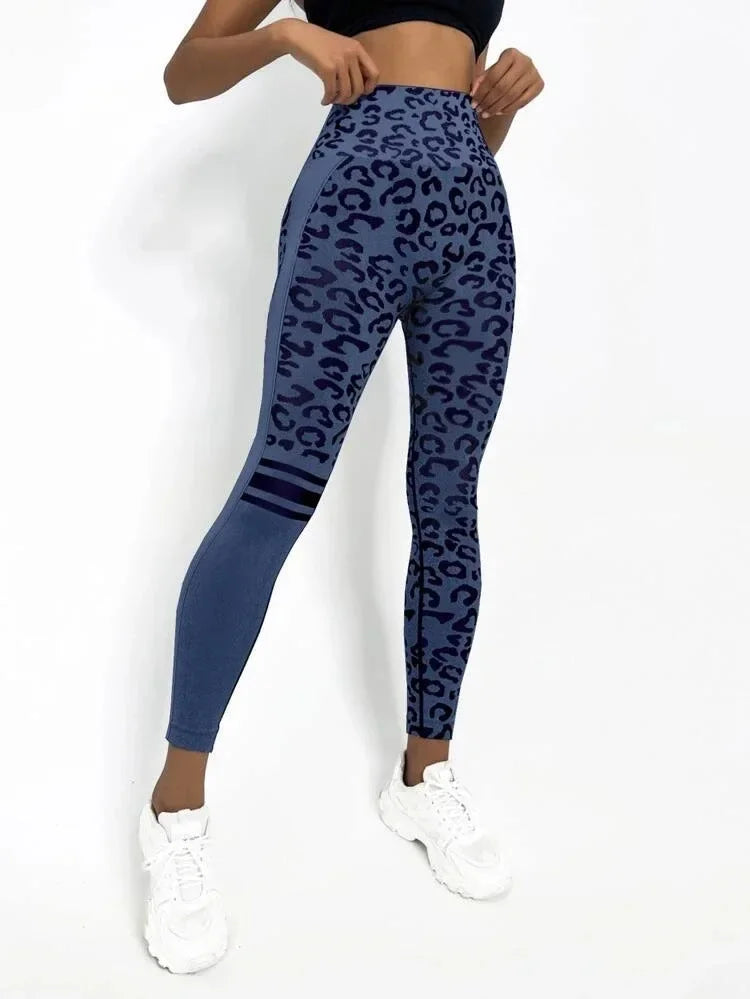 Seamless Leopard Leggings Women High Waist Leggings Fitness Hip Liftting Knitting Fashion Tights Gym Trainning Yoga Slim Pants