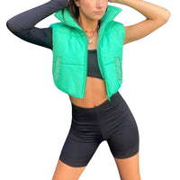 Women Winter Warm Crop Waistcoat, Sleeveless Stand Collar Double Sided Lightweight Puffer Vest