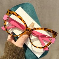 2025 New Fashionable and Versatile Cat Eye Glasses with Personalized Large Frame Color Blocking Design Anti-Blue Light Glasses