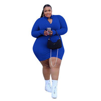 HAOOHU Plus Size Sexy Dress Fall Women&#39;s Clothing Pit Strip Solid Long Sleeve Zipper Stand Collar Stretch Urban Casual Large 5XL