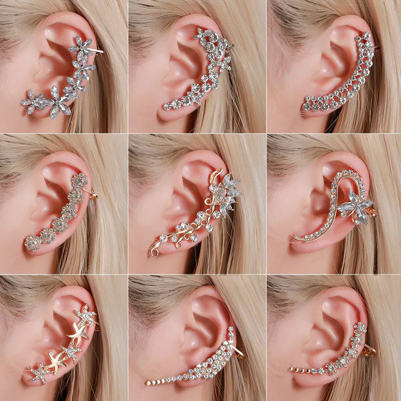 Gold Silver Color Metal Butterfly Ear Clips Without Piercing For Women Sparkling Zircon Ear Cuff Clip Earrings Wedding Jewelry