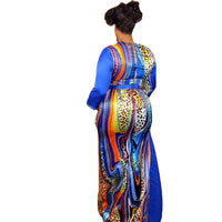 African Print Dresses for Women Summer Fashion African V- Neck Long Sleeve Polyester Black Green Yellow Long Dress Maxi Dress