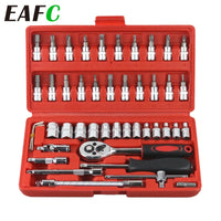 46/53pcs Car Repair Tool Kit 1/4-Inch Socket Set Car Repair Tool Ratchet Torque Wrench Combo  Auto Repairing Tool Set