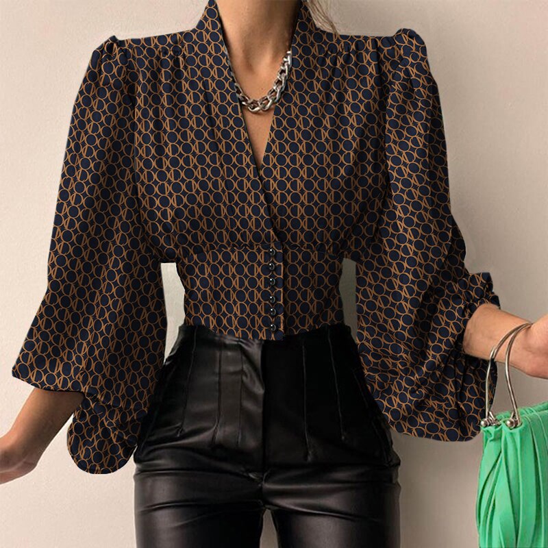 Celmia Vintage Blouses for Women 2023 Fashion Lantern Long Sleeve Buttons Front Crop Tops Sexy V-neck Shirts French Party Blusas