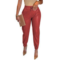 Women's New PU Leather Fashion Elastic Waist Long Pants Vintage Elegant Commuting Casual Loose Fit Women's Street Trousers Y2K