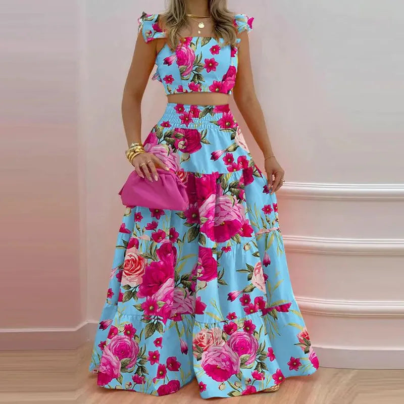 Spring Summer New Comfortable and Versatile Simple Mid Waist Sexy Strap Skirt Solid Color Fashion Set Women's Two Piece Set
