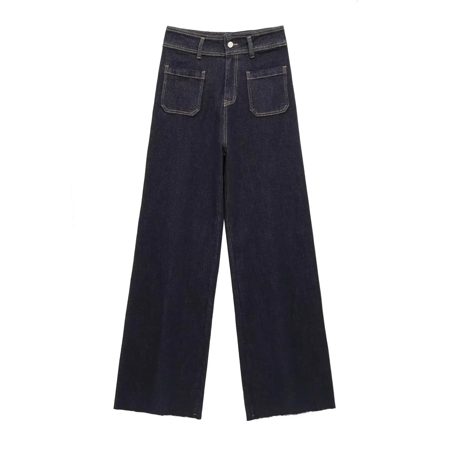 BSAY Jeans for Women Fashion Autumn Winter New Solid Color Pocket Loose Retro High Waist Wide Leg Pants Chic Female Trousers