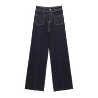 BSAY Jeans for Women Fashion Autumn Winter New Solid Color Pocket Loose Retro High Waist Wide Leg Pants Chic Female Trousers
