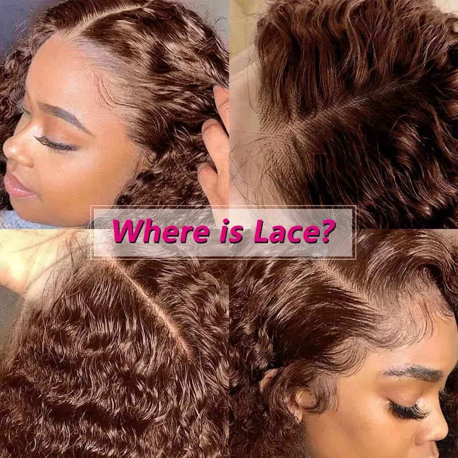 Chocolate Brown Kinky Curly Lace Frontal Human Hair Wig Transparent Lace Front Wig PrePlucked Colored Human Hair Wig On sale