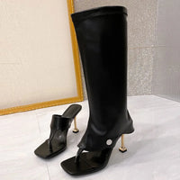 2025 New Toe-clip Cool Boots for Women Stiletto High-heeled Long-leg Pants Tube Boots Slippers