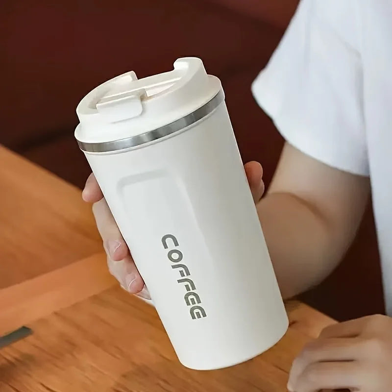 Durable Vacuum Insulated Coffee Travel Cup Stainless Steel Thermos Leak Proof Double Wall Matte Design Keeps Drinks Hot Cold