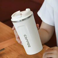 Durable Vacuum Insulated Coffee Travel Cup Stainless Steel Thermos Leak Proof Double Wall Matte Design Keeps Drinks Hot Cold