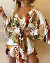 2023 New Summer Beach Elegant Women's Dress Sexy V-neck Lace up Feather Print Mini Dress Casual Sleeveless Women's Party Dress