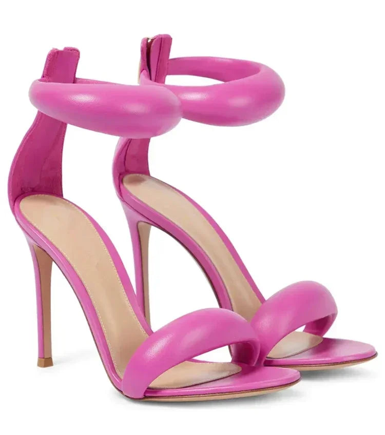 Golden open toed shoes, sexy one-piece belt, summer new high heels, women's slim heels, versatile fashion sandals