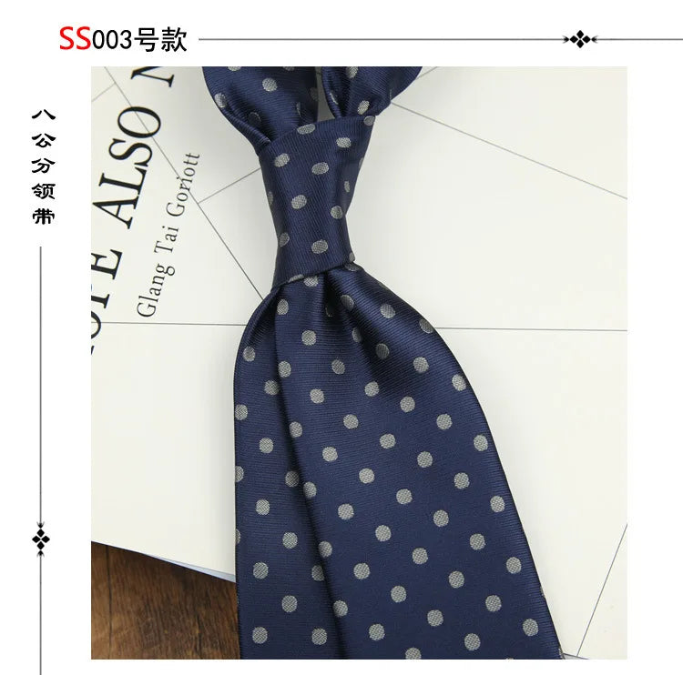 2024 New Brown Polyester Jacquard Men's Neckties 8CM Striped Dots Plaid Business Formal Neck Ties Wedding Party Suit Cravat Gift