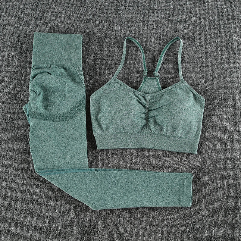 2 Piece Seamless Yoga Set Sports Tracksuit Women Gym Two Piece Set Clothing Fashion Fitness Suits Outfit Bra Leggings Sportswear