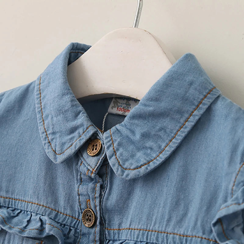 Summer shirt cotton girls clothes casual ruffles denim blouse kids toddler baby girls long sleeve tops children outwear spring