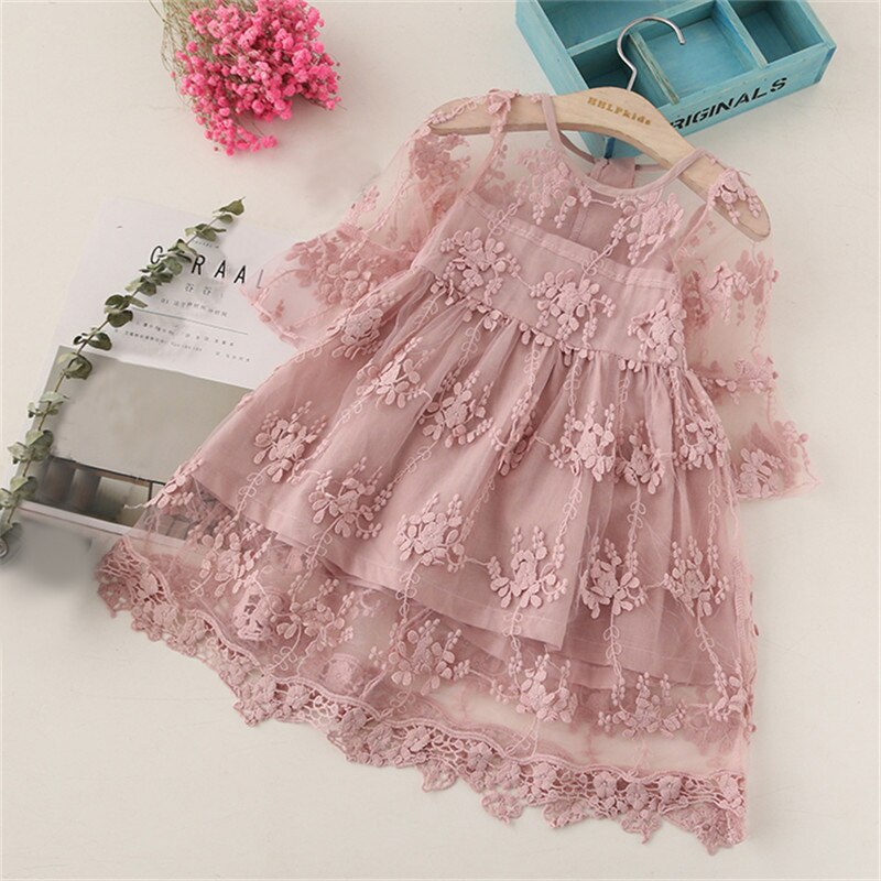 White Girls Ceremony Dress Formal Lace Wedding Dress Party Pageant Gown Dresses Girl Princess Dress Children New Year Costume