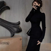 Turtleneck Black Dresses Women Solid Skinny Ladies Clothing Autumn Ankle-length Bodycon Long Sleeve Sexy Warm Fashion Trumpet